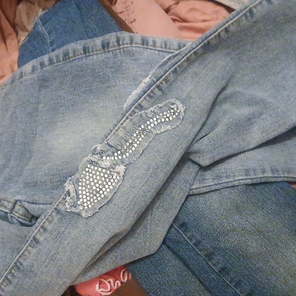 Kids Bedazzled Distressed Bows Blue Jeans